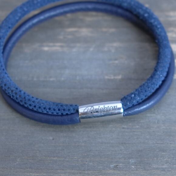 Brighton Woodstock Double Leather Charm Bracelet Python Navy Magnetic 7.5" Blue - Picture 4 of 5